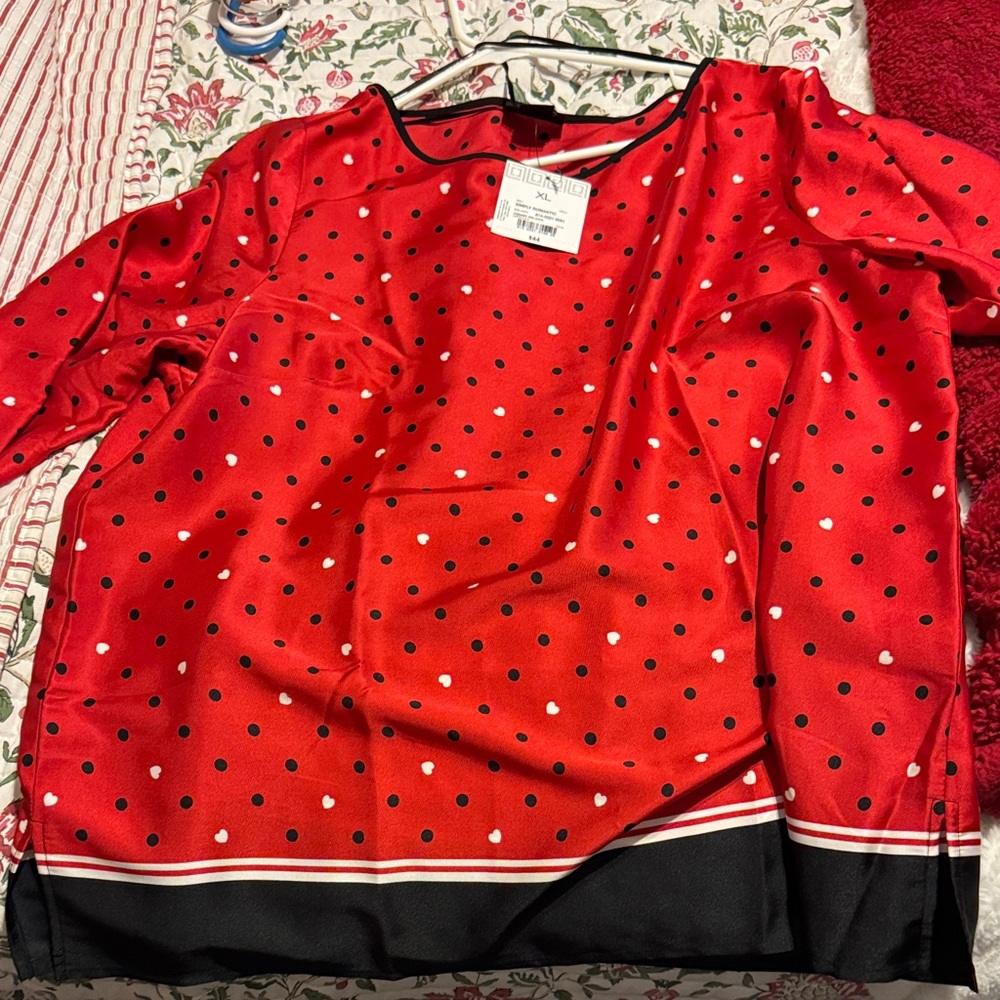 Liz Claiborne Red and Black Polka Dot Top
